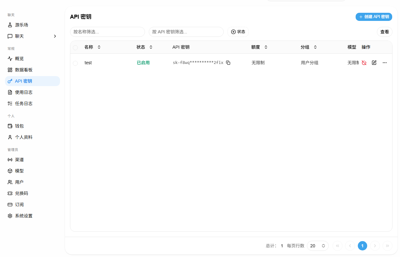富能云聚合网关 API 密钥列表