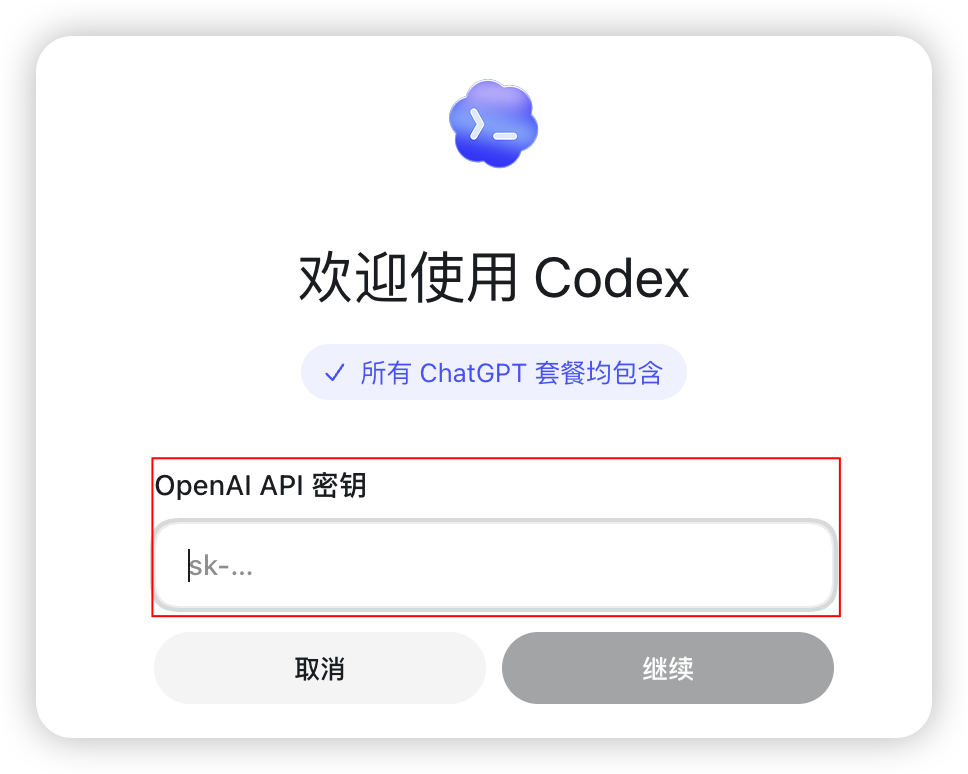 Codex Desktop API 密钥输入